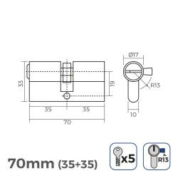 Cilindro EDM r13 Europeo Leva corta Dorato Ottone (70 mm)