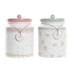 Tin DKD Home Decor Green Pink Gingham 15,5 x 15,5 x 21 cm (2 Units)