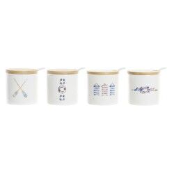 Sugar Bowl DKD Home Decor Sailor White Multicolour Bamboo Dolomite 4 Pieces 7,5 x 7,5 x 7,5 cm