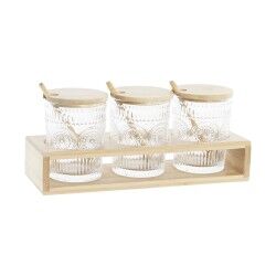 Portazucchero DKD Home Decor Trasparente Naturale Bambù Alluminio Cristallo Vetro Borosilicato 300 ml 28 x 10 x 13,5 cm