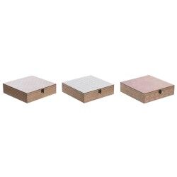 Scatola per Infusioni DKD Home Decor Cristallo Rosa Metallo Bianco 24 x 24 x 7 cm 3 Pezzi Legno MDF