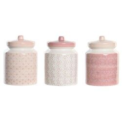 Tin DKD Home Decor 12 x 12 x 16 cm Pink White Dolomite (3 Units)