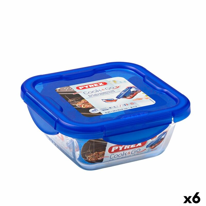 Porta pranzo Ermetico Pyrex Cook & Go 16,7 x 16,7 x 7 cm Azzurro 850 ml Vetro (6 Unità)