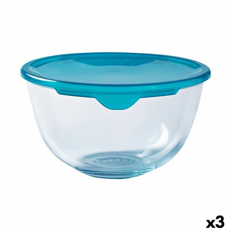 Porta Pranzo Rotondo con Coperchio Pyrex Cook & Store 16 x 16 x 10 cm Azzurro 1 L Silicone Vetro (3 Unità)