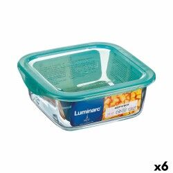 Porta Pranzo Quadrato con Coperchio Luminarc Keep'n Lagon 10 x 5,4 cm Turchese 380 ml Bicolore Vetro (6 Unità)