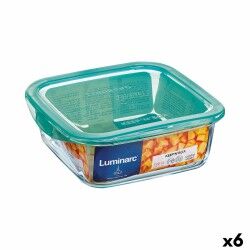 Porta Pranzo Quadrato con Coperchio Luminarc Keep'n Lagon 760 ml 13 x 6 cm Turchese Vetro (6 Unità)