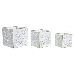 Set di vasi da fiori DKD Home Decor Fogli Dorato Metallo 15 x 15 x 15 cm Bianco Tropicale Foglia della pianta