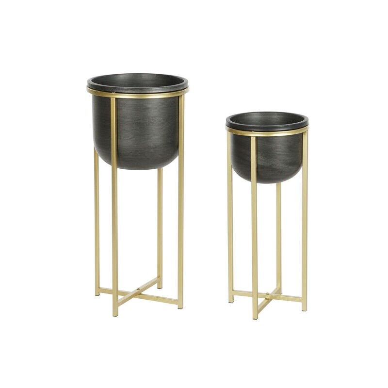 Set of Planters DKD Home Decor 28,5 x 28,5 x 65,5 cm 28 x 28 x 65 cm Black Golden Metal