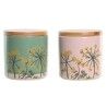 Tin DKD Home Decor 11,5 x 11,5 x 12 cm Floral Pink Green Bamboo Stoneware Shabby Chic (2 Units)