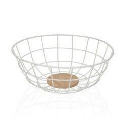 Fruit Bowl Versa White 28 x 12 x 28 cm Wood Rubber wood Steel Iron