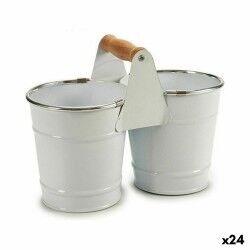 Vaso Doppia Bianco Argentato Legno Zinco 20 x 15 x 10,2 cm (24 Unità)