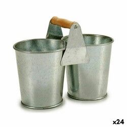 Planter Double Brown Silver Wood Zinc 20 x 15 x 10,2 cm (24 Units)