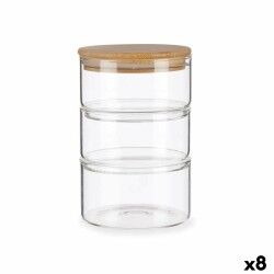 Set di Contenitori da Cucina Ermetici Impilabili Trasparente Bambù 1,2 L 11,2 x 17,5 x 11,2 cm (8 Unità)