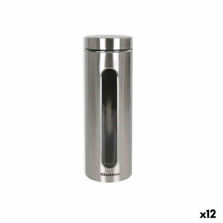 Jar Quttin Transparent Silver Glass Steel 2,2 L 10 x 10 x 30,5 cm (12 Units)