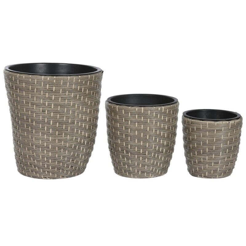 Set di vasi da fiori Home ESPRIT polipropilene Rattan 40 x 40 x 45 cm