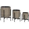 Set di vasi da fiori Home ESPRIT Metallo polipropilene Rattan 39 x 39 x 49 cm