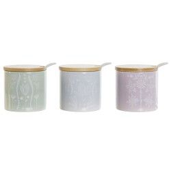 Sugar Bowl DKD Home Decor Blue Green Lilac Bamboo Dolomite 7,5 x 7,5 x 7,5 cm (3 Units)