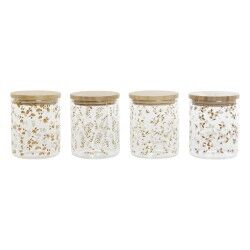 Barattolo DKD Home Decor Bambù Vetro Borosilicato Shabby Chic 700 ml 10 x 10 x 12,5 cm (4 Unità)