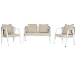 Table Set with 3 Armchairs Home ESPRIT White Steel 123 x 66 x 72 cm