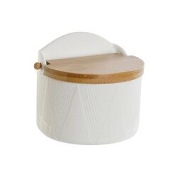 Portasale con Coperchio DKD Home Decor Bianco Naturale Bambù Porcellana 12 x 10 x 11 cm