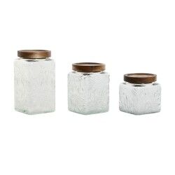 Set di 3 Barattoli Home ESPRIT Naturale Cristallo Acacia 500 ml 750 ml 1 L 9,5 x 9,5 x 17,5 cm