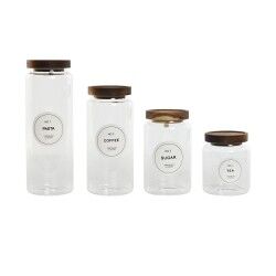 Set di 4 Barattoli Home ESPRIT Naturale Acacia Vetro Borosilicato 1 L 1,3 L 1,7 L 10 x 10 x 29,5 cm