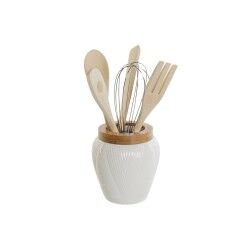 Contenitore per Utensili da Cucina DKD Home Decor Bianco Bambù Porcellana 10,5 x 10,5 x 12 cm 6 Pezzi