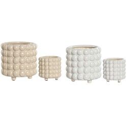 Set di vasi da fiori Home ESPRIT Bianco Beige Ceramica 16 x 16 x 16 cm (2 Unità)