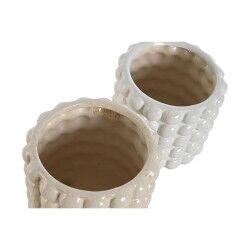 Set di vasi da fiori Home ESPRIT Bianco Beige Ceramica 16 x 16 x 16 cm (2 Unità)