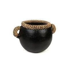 Planter Romimex Black Ceramic Rattan 25 x 17 x 20 cm With handles