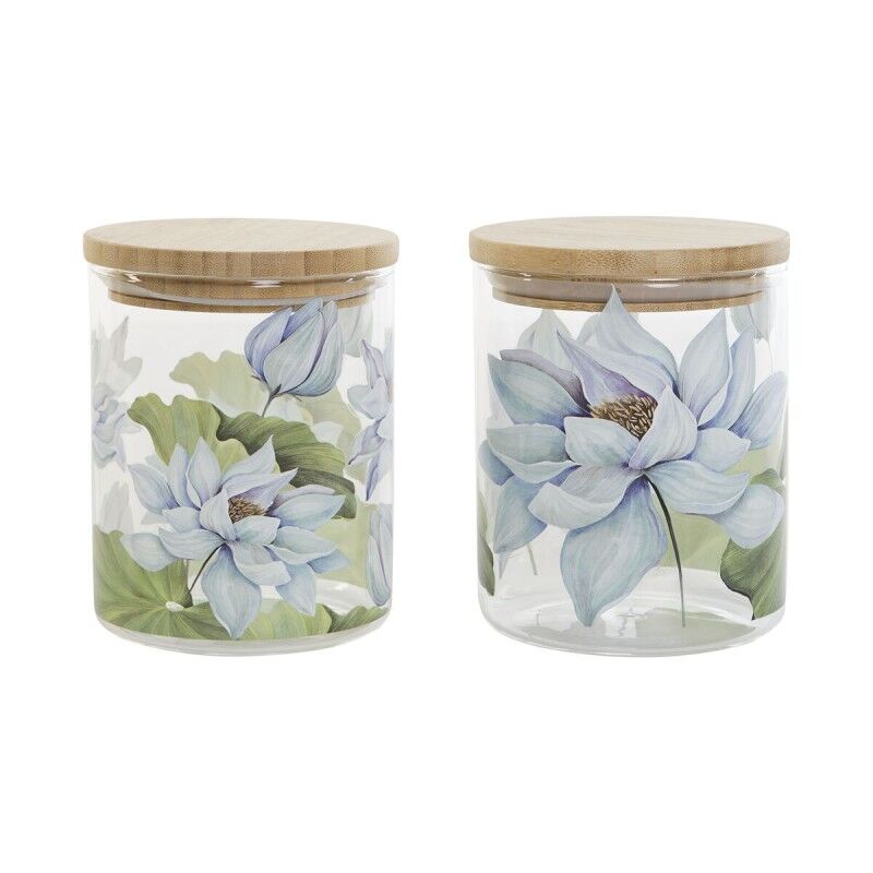 Tin DKD Home Decor Blue White Green Natural Silicone Bamboo Borosilicate Glass 700 ml 10 x 10 x 13 cm (2 Units)