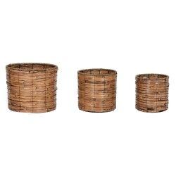 Set of Planters Home ESPRIT Brown Metal Rattan Tropical 31 x 31 x 27 cm