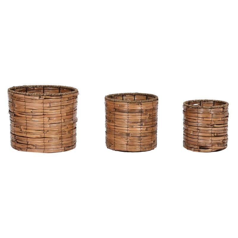 Set of Planters Home ESPRIT Brown Metal Rattan Tropical 31 x 31 x 27 cm