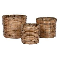 Set of Planters Home ESPRIT Brown Metal Rattan Tropical 31 x 31 x 27 cm