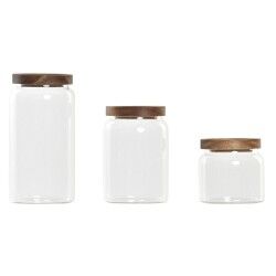 Set di 3 Barattoli DKD Home Decor Acacia Vetro Borosilicato (1 L) (400 ml) (700 ml) (3 Pezzi)