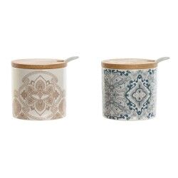 Sugar Bowl Home ESPRIT Blue Beige Pink Lilac Bamboo Dolomite 7,5 x 7,5 x 7,5 cm (2 Units)