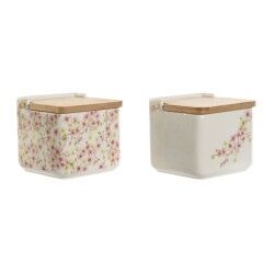 Salt Shaker with Lid Home ESPRIT White Pink Lilac Bamboo 750 ml 14 x 12,5 x 12 cm (2 Units)