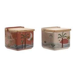 Salt Shaker with Lid Home ESPRIT Beige Pink Terracotta Lilac Bamboo 750 ml 14 x 12,5 x 12 cm (2 Units)