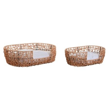 Pet bed Home ESPRIT White Light brown Metal synthetic rattan 50 x 35 x 14 cm (2 Pieces)