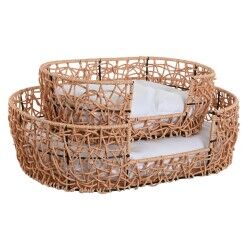 Pet bed Home ESPRIT White Light brown Metal synthetic rattan 50 x 35 x 14 cm (2 Pieces)