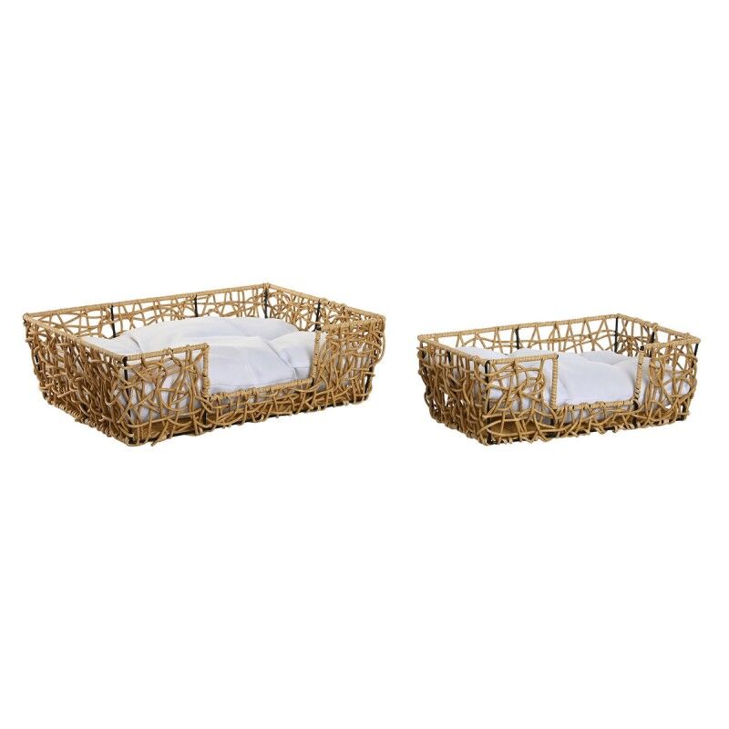 Letto per animali domestici Home ESPRIT Bianco Marrone Chiaro Metallo rattan sintetico 50 x 35 x 14 cm (2 Pezzi)