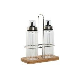 Set olio e aceto Home ESPRIT Trasparente Naturale Bambù Cristallo 18,5 x 9,3 x 24 cm