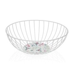 Fruit Bowl Versa Acebo White Metal Steel MDF Wood 28 x 10 x 28 cm