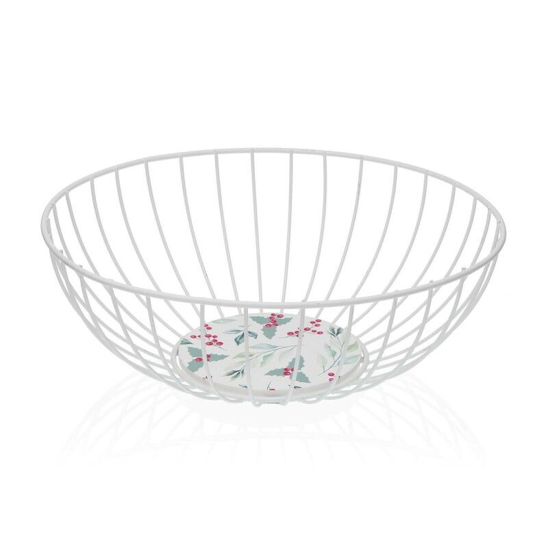 Fruit Bowl Versa Acebo White Metal Steel MDF Wood 28 x 10 x 28 cm