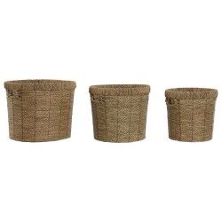 Set di vasi da fiori Home ESPRIT Marrone Metallo Fibra Tropicale 36 x 36 x 29 cm