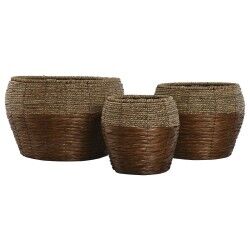 Set of Planters Home ESPRIT Natural Metal Fibre Tropical 32 x 32 x 23 cm