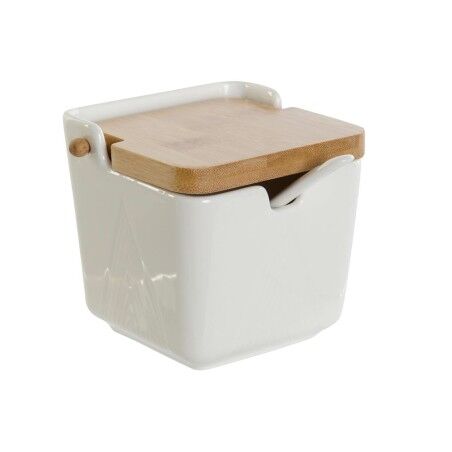 Portazucchero DKD Home Decor Bianco Naturale Bambù Porcellana 10,5 x 9 x 9 cm