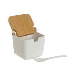 Portazucchero DKD Home Decor Bianco Naturale Bambù Porcellana 10,5 x 9 x 9 cm