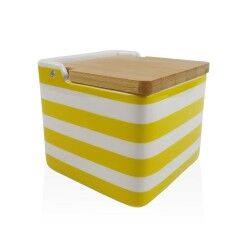 Portasale con Coperchio Versa Giallo Ceramica Bambù Dolomite Righe 12,2 x 11,5 x 12,2 cm