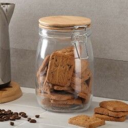 Glass Jar Versa 1 L 11 x 12,5 x 11 cm Crystal Bamboo